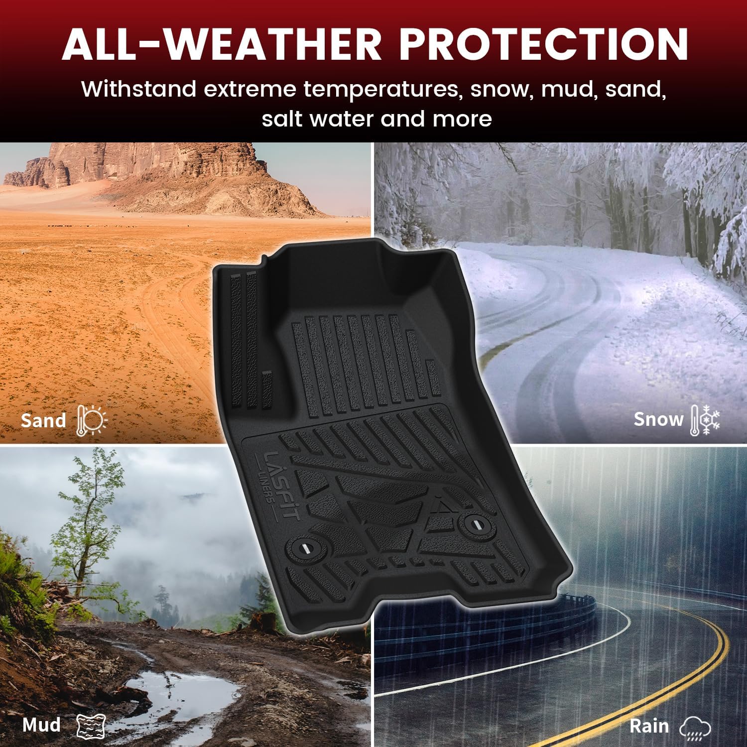 LASFIT Floor Mats for Chevrolet Chevy Colorado/GMC Canyon Crew Cab 2023 2024 2025 2026 (Fit Carpet Floor), All Weather TPE Custom Fit Floor Mats for Cars, 1st and 2nd Row Car Floor Mats Full Set