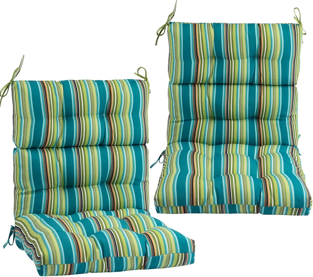 Outdoor High Back Chair Cushions Set of 2,Reversible Lawn Chair Cushion 44 x22 inch,Water Resistant Tufted Adirondack Chair Cushion,for Garden Rocking Chair,Patio Furniture(Green Stripe)