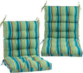 Outdoor High Back Chair Cushions Set of 2,Reversible Lawn Chair Cushion 44 x22 inch,Water Resistant Tufted Adirondack Chair Cushion,for Garden Rocking Chair,Patio Furniture(Green Stripe)