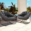 Oversized Papasan Rocking Chair - Outdoor Luxury Comfy Patio Chair Set of 2 Indoor Egg Royal Double Rattan Rocking Chair with Cushion for Front Porch Lounge Lawn Bedroom (Grey)