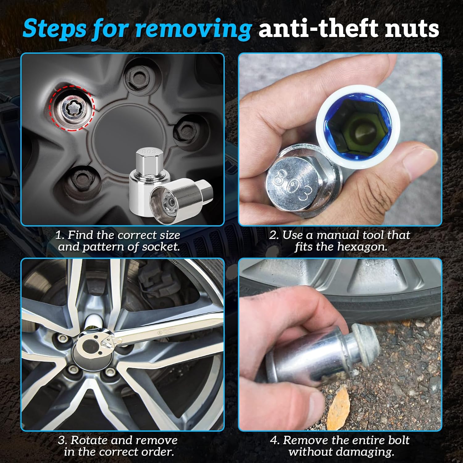 Lug Nut Key Compatible with Jeep,801 to 808 Wheel Lock Key | Wheel Lock Key Master Set for Jeep Renegade,Wrangler, Cherokee and Dodge Jouney 2016 -2020), Easy Removal Locking socket
