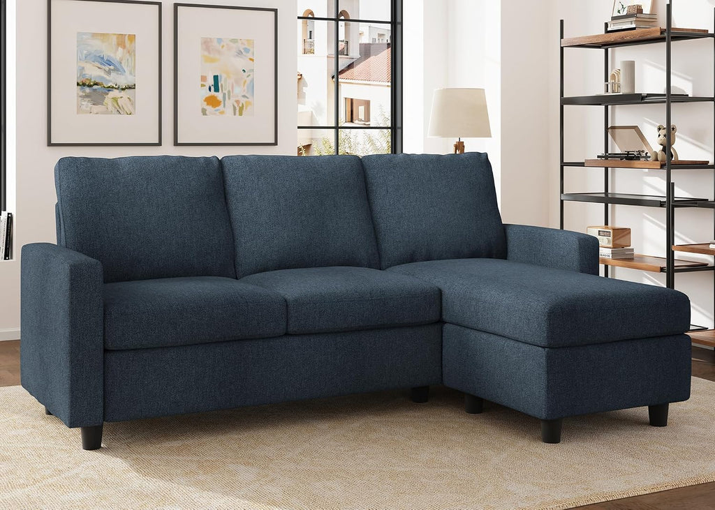 HONBAY Convertible Sectional Sofa, L Shaped Couch with Reversible Chaise for Small Space, Mid Blue