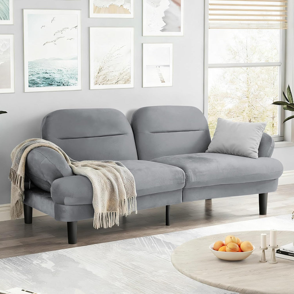 79' Futon Sofa Bed, Sleeper Sofa, Convertible Sofa Bed with Adjustable Backrest and Armrests, Luxury Velvet Cloud Loveseat, Convertible Recliner Sleeper Sofa for Living Room, Bedroom, Apartment, Green