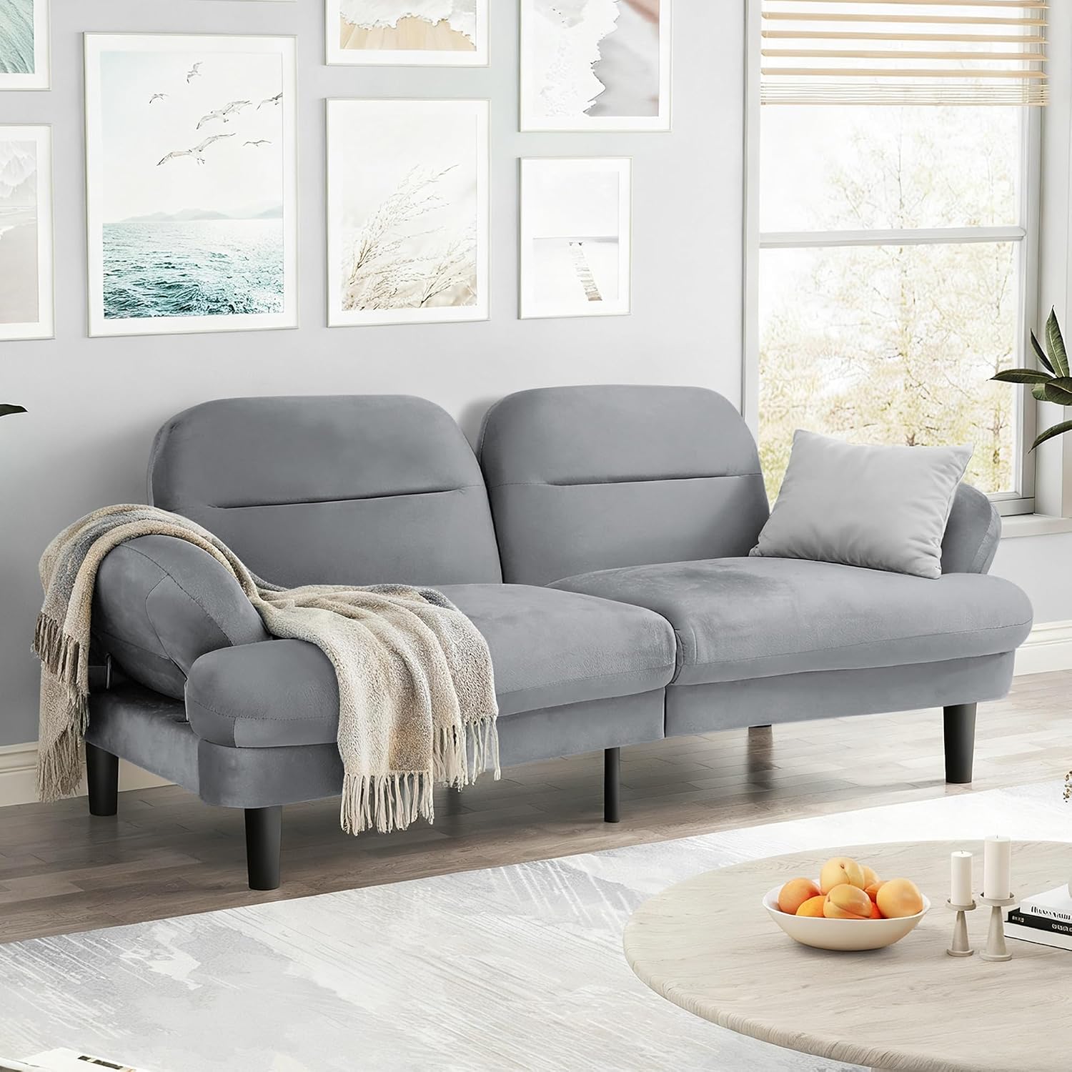 79' Futon Sofa Bed, Sleeper Sofa, Convertible Sofa Bed with Adjustable Backrest and Armrests, Luxury Velvet Cloud Loveseat, Convertible Recliner Sleeper Sofa for Living Room, Bedroom, Apartment, Green