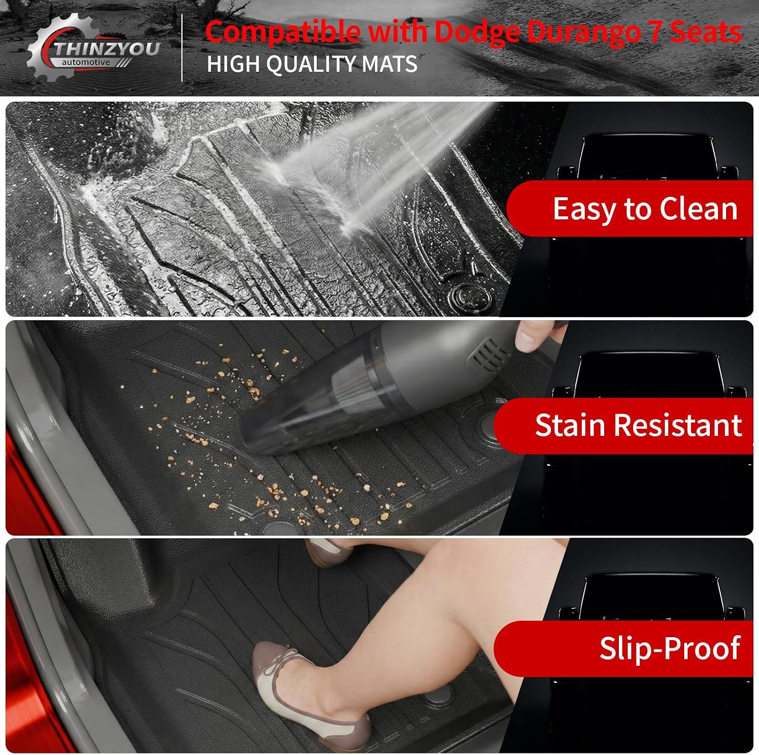 Floor Mats Compatible with 2016-2025 2026 Dodge Durango 7 Seats Cargo Mat Back Seat Cover Protector 2024 Durango Accessories (Fit 7 Seats, 3rd Row Backrest Mats+Trunk Mat+Floor Mats)