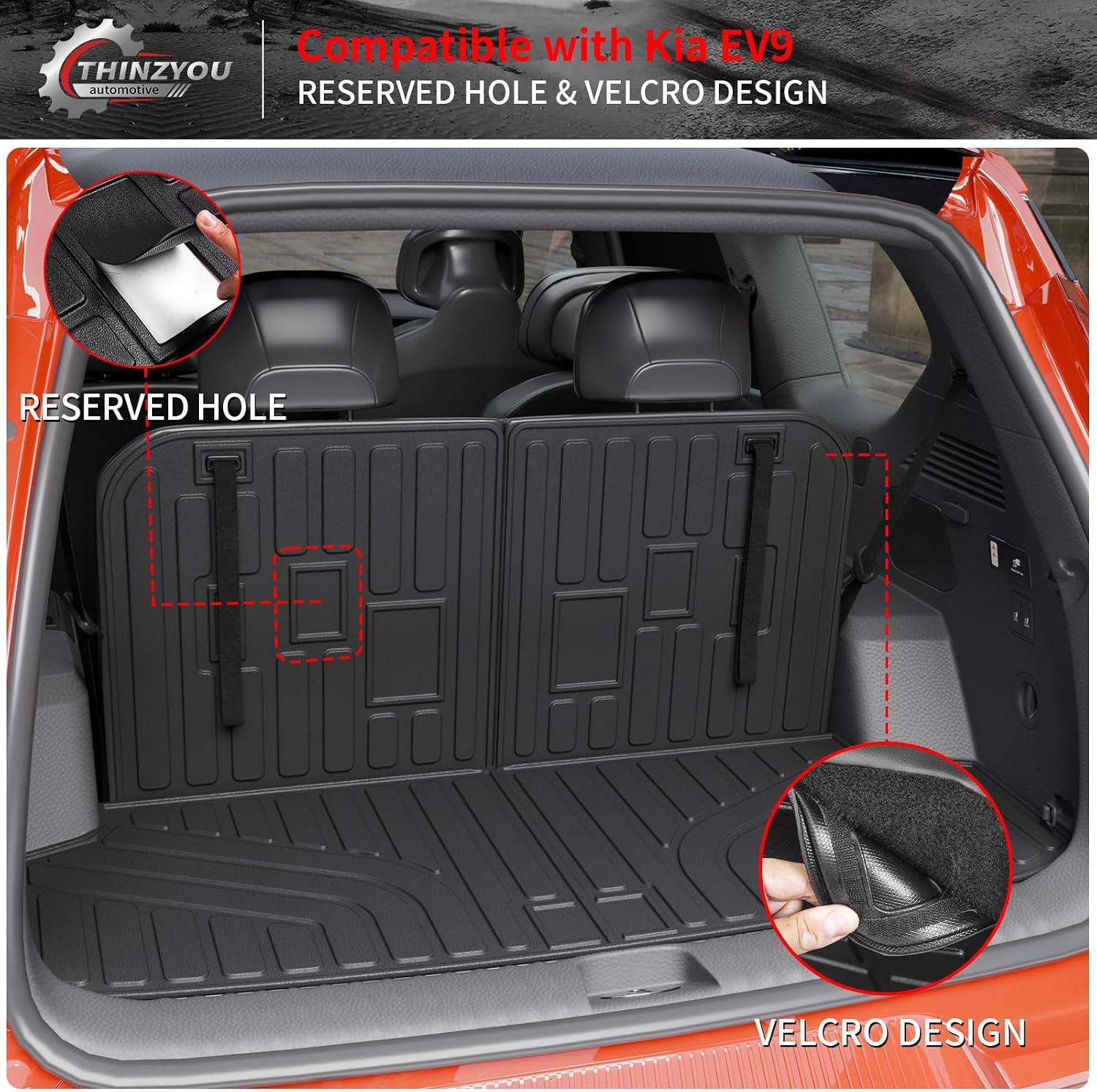 Floor Mats Compatible with 2024 2025 2026 Kia EV9 6&7 Seats Cargo Liner Cargo Mat Trunk Mat Trunk Liner Back Seat Cover Protector EV9 Accessories (Floor Mats+Trunk Mat with Backrest Mat)