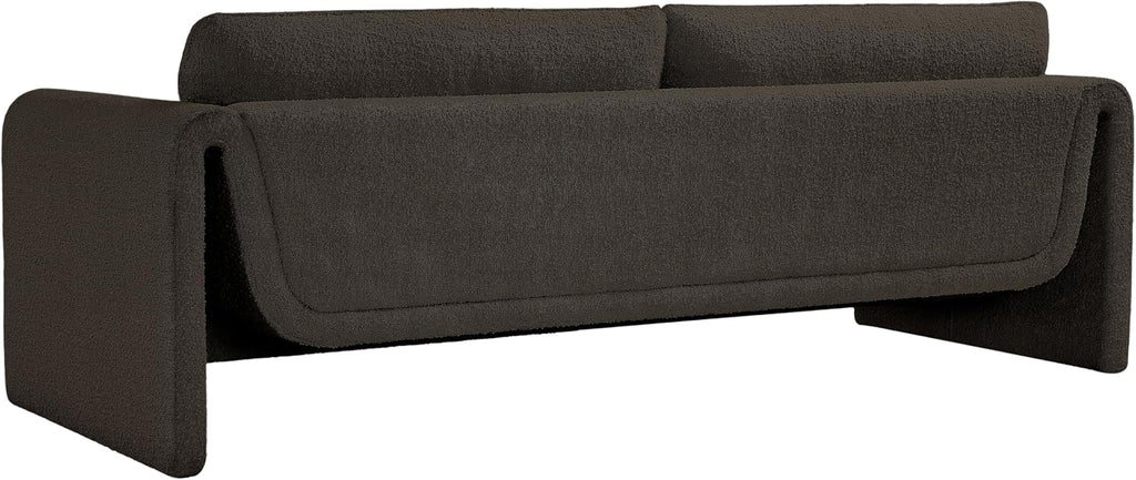 Meridian Furniture 198Brown-S Stylus Collection Modern | Contemporary Boucle Fabric Upholstered Sofa with Rich Brown Boucle Fabric, Curved Arms, 86' W x 38' D x 31' H, Brown