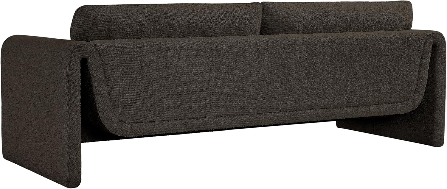 Meridian Furniture 198Brown-S Stylus Collection Modern | Contemporary Boucle Fabric Upholstered Sofa with Rich Brown Boucle Fabric, Curved Arms, 86' W x 38' D x 31' H, Brown