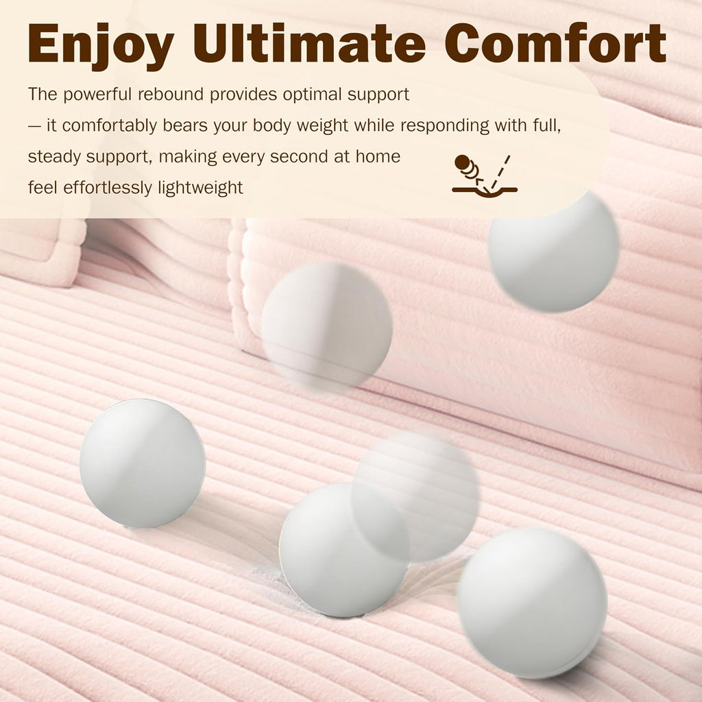 78' Twin Size Convertible Folding Sleeper Sofa Bed, Corduroy Futon Sofa Bed with Pillow, Foam Mattress Loveseat Cloud Couch, No Assembly Floor Couches for Living Room, Playroom, Apartment Baby Pink