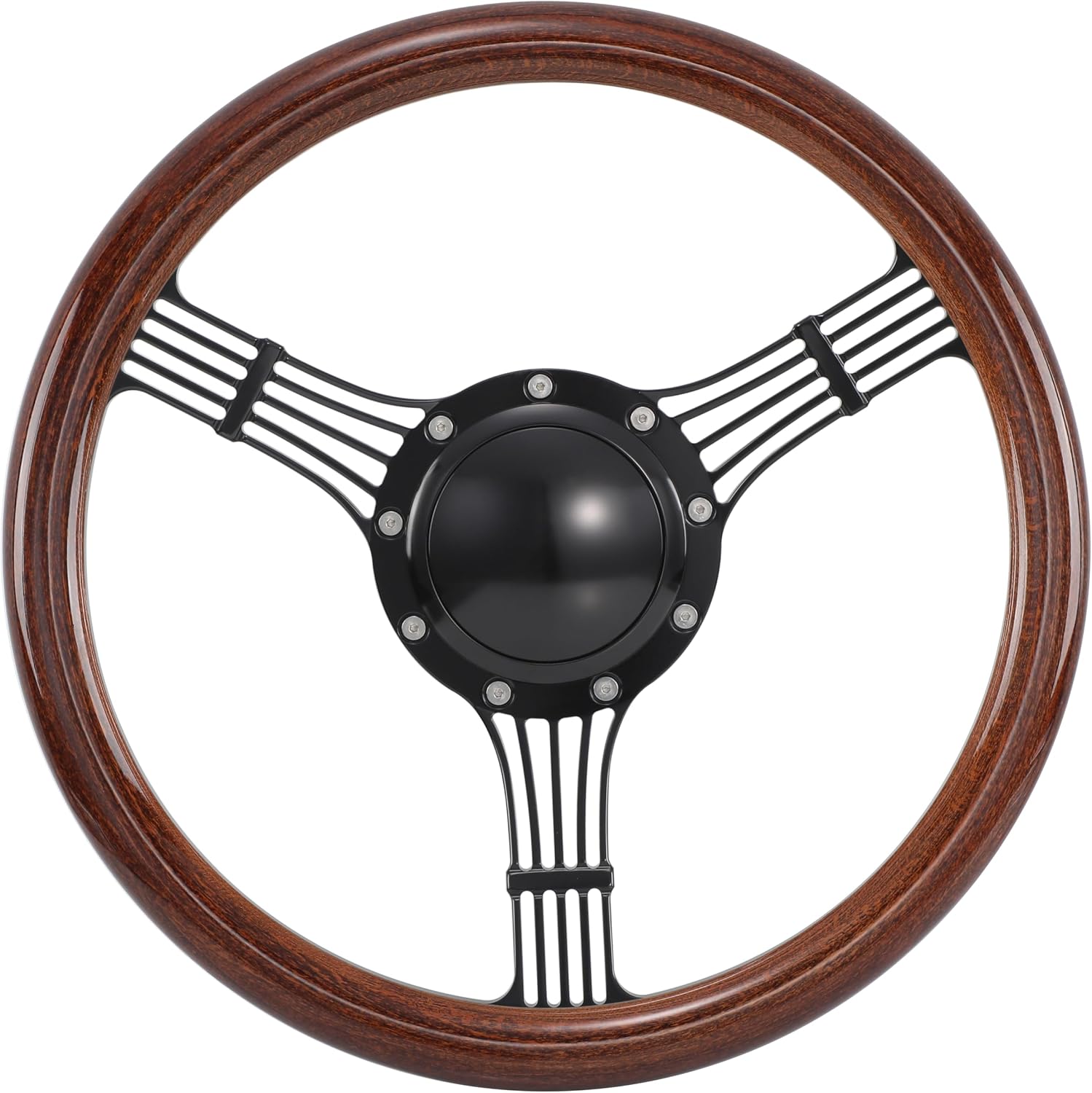 14'' Billet Banjo Half Wrap Steering Wheel with 9 Bolts 2'' Dish and Horn Button (Walnut Wood)