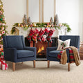 COLAMY Modern Wingback Living Room Chair Set of 2, Upholstered Fabric Accent Armchair, Single Sofa Chair with Lounge Seat and Wood Legs for Bedroom/Office/Reading Spaces, Blue