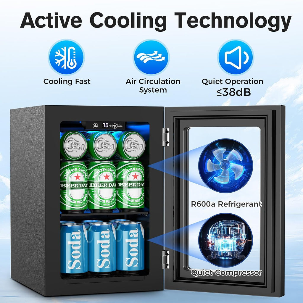 Electactic Mini Fridge 24 Can Beverage Cooler Refrigerator, 0.6 CUFT Freestanding Small Drink Fridge for Bedroom, Home Kitchen Bar, LED Touch Control Adjustable 40℉-61 ℉ Temperature