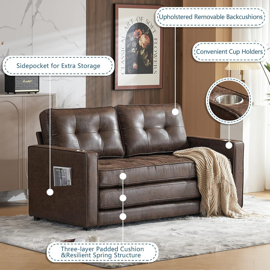 VINGLI Upgraded 64' W 84' L Full Size Futon Sofa Bed, 6' Thick Upholstery Rustic Microfiber Loveseat Sofa Sleeper Pull Out Couch,Convertible Floor Couch for Living Room, Bedroom, Entertainment Room