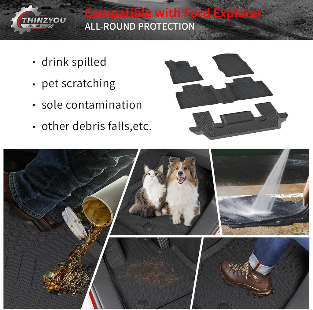 Floor Mats Compatible with 2020-2026 Ford Explorer 6 Seat Trunk Mat Cargo Liner TPE Back Seat Cover Protector 2025 Explorer Accessories (Fit 6 Seat,Trunk Mat with Backrest Mats+Floor Mats)