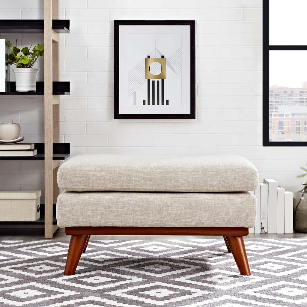 Modway Engage Mid-Century Modern Upholstered Fabric Ottoman in Beige