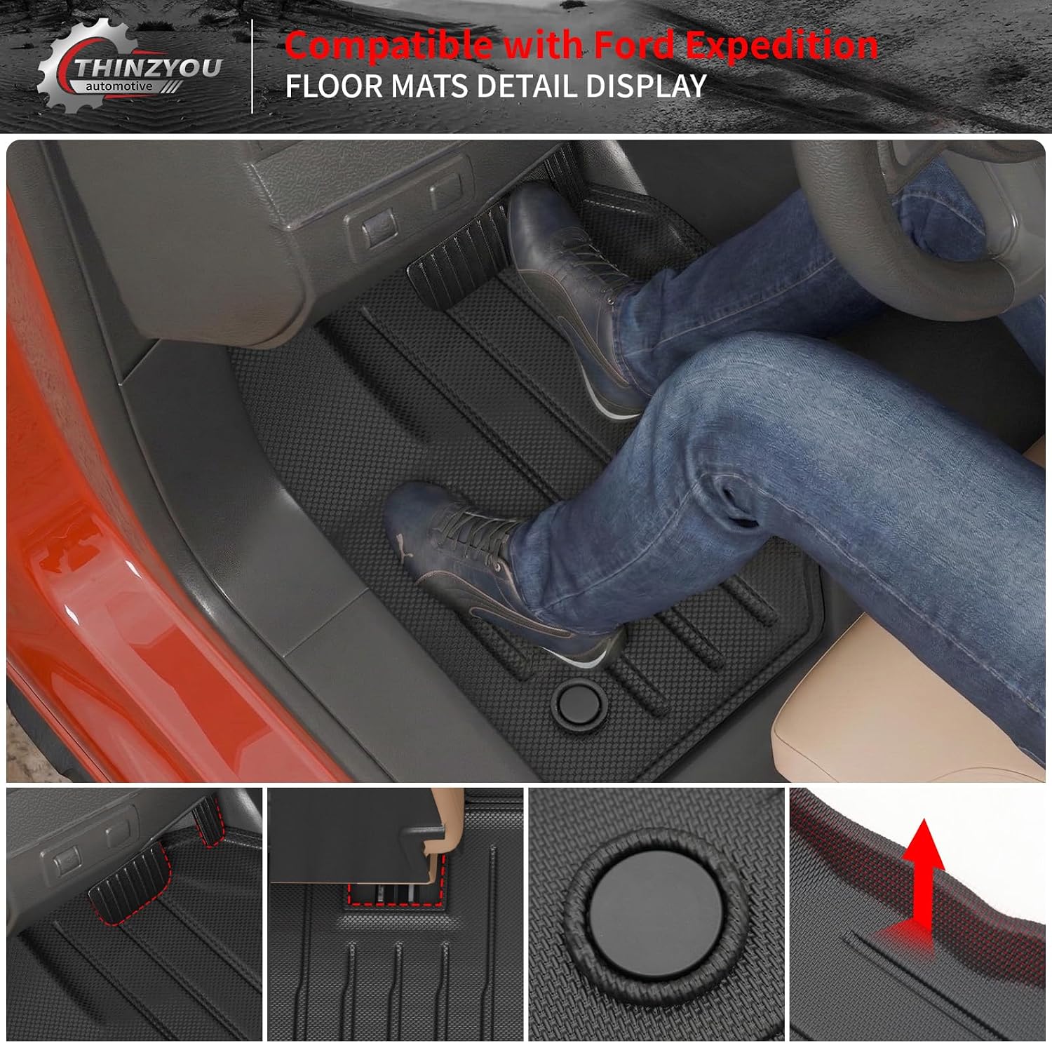Floor Mats Compatible with 2018-2024 Ford Expedition (Not for Max Models) Cargo Mat Cargo Liner TPE 2023 Expedition 7 Seats Accessories (Trunk Mat+Backrest Mats+Floor Mats)