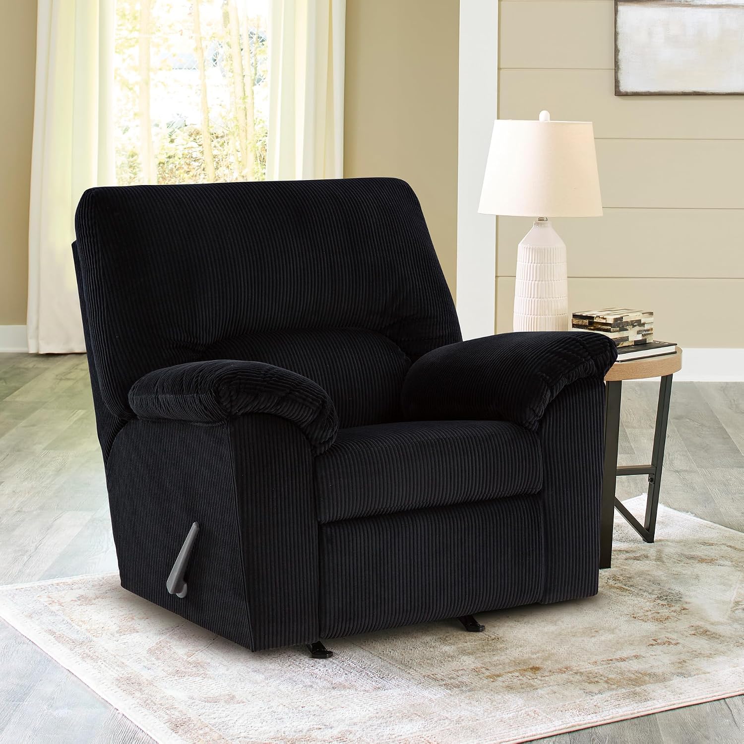 Signature Design by Ashley SimpleJoy Casual Manual Rocker Recliner with Pillow-Top Arms, Black