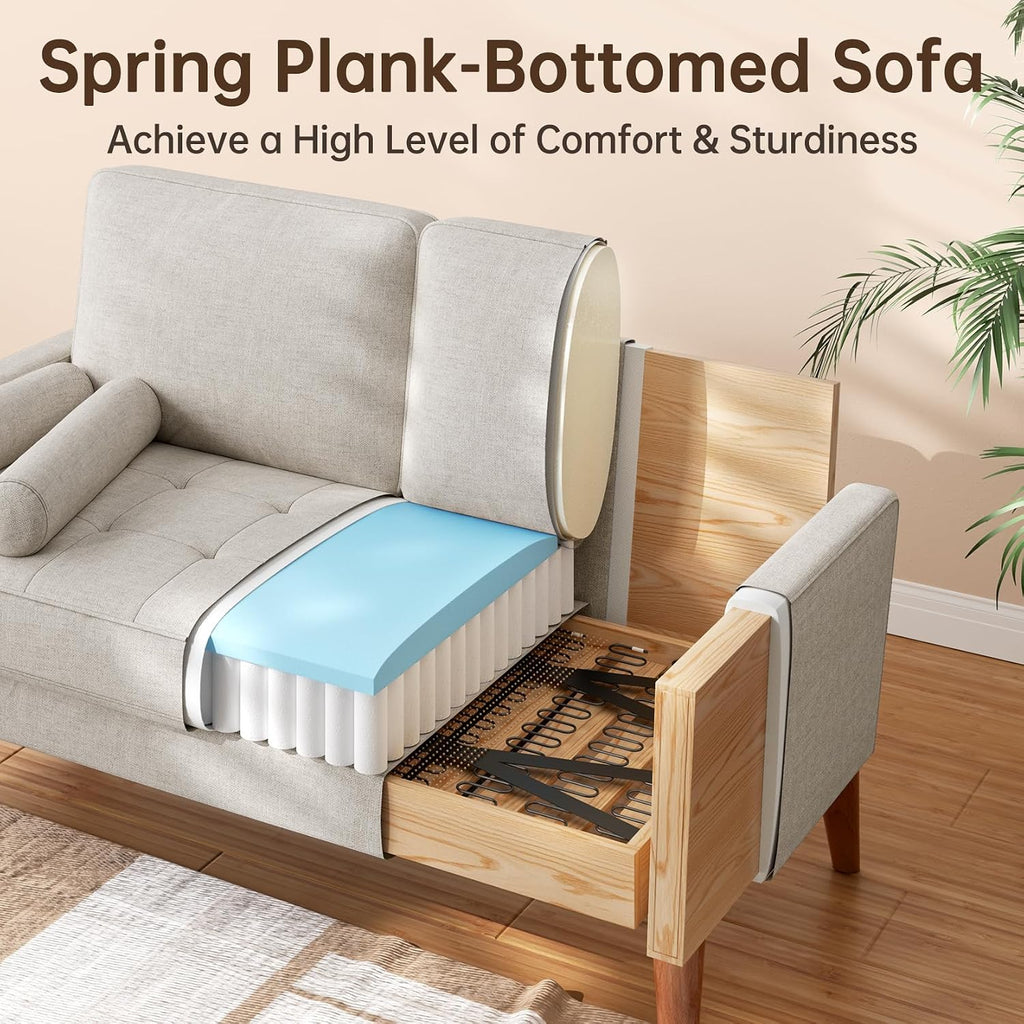 Vesgantti Loveseat Sofa 48' Small Couches for Small Spaces, Love Seat for Living Room, Bedroom, Easy Assembly Mid Century Modern Couch, Beige | Solid Wood Legs