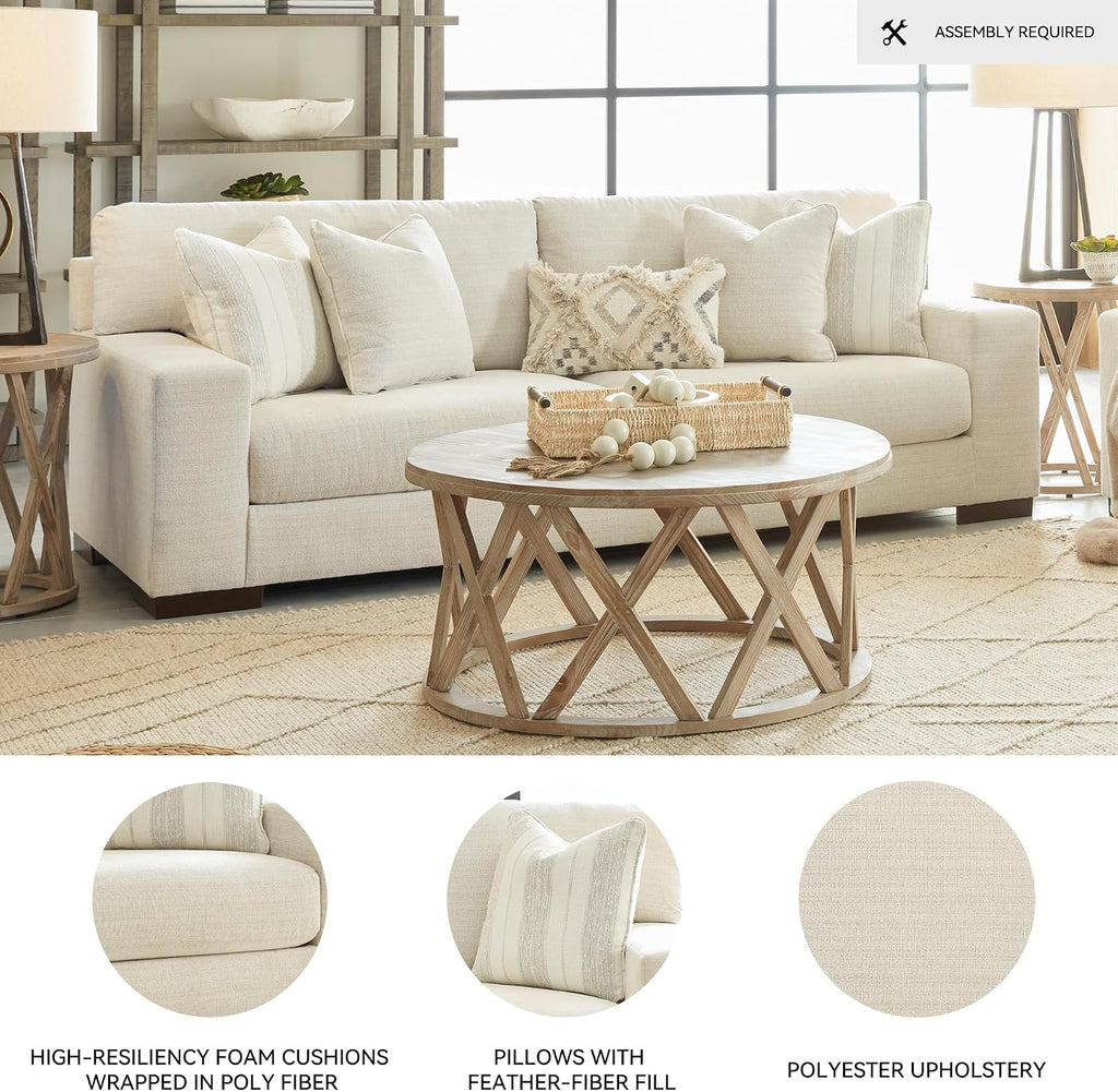 Signature Design by Ashley Maggie Contemporary Upholstered Sofa with Accent Pillows, Off-White