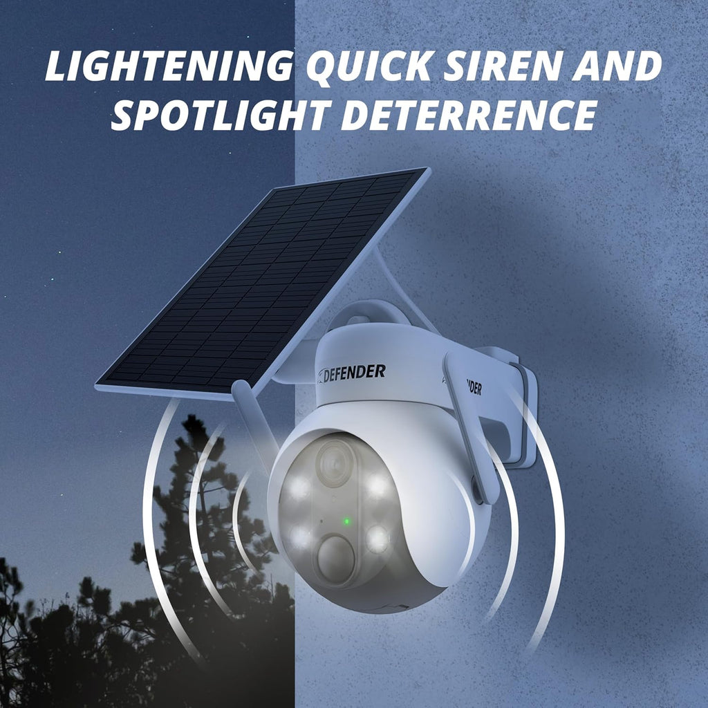 Defender Solar Powered Security Camera | 4K/8MP AI Everwatch PTZ | Wireless Outdoor Camera | Night Vision | AI Tracking Camera | Two-Way Talk | Motion Sensor | IP65 Rated | No Monthly Fees | Pack of 1