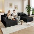107' Modular Sectional Sofa, Modern Corduroy Cloud Couch with Deep Seat, Boneless Couch Upholstered 3-Seater U-Shaped Sofa for Living Room, No Assembly Required (Black)