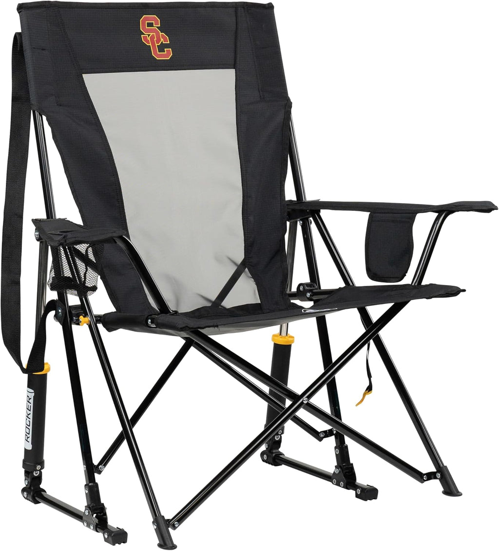 GCI Outdoor Comfort Pro Rocker Camping Chair | Portable Folding Rocking Chair with Durable Armrests & Drink Holder | Official Collegiate Licensed Sideline Sports Chair | USC Trojans