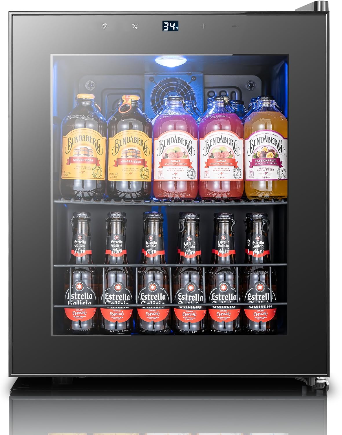 Yeego Beverage Refrigerator Cooler, 65 Cans Drink Mini Fridge with Glass Door for Soda, Beer or Wine, Beverage Cooler with Digital Temperature Control from 34°F to 54°F for Home, Office or Bar (Black)