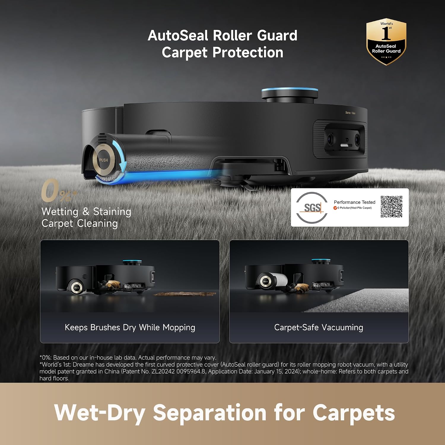DREAME Aqua10 Ultra Roller Complete Robot Vacuum and Mop & 30,000Pa Suction, Self-Cleaning Dock & Extending Roller Mop, Heat-Washes & Dries, Carpet Protection, AI Camera & LiDAR Avoidance Tech (Black)