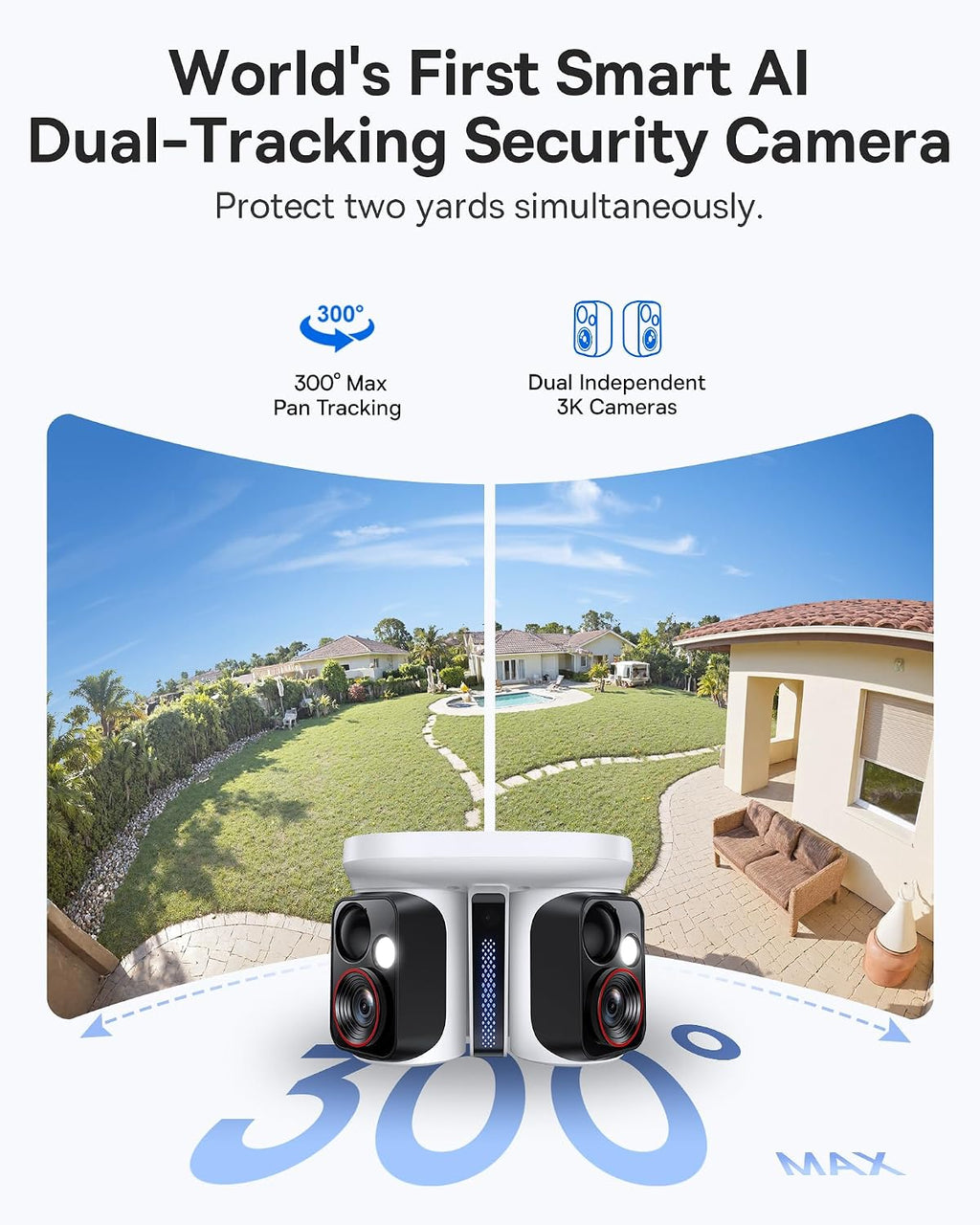 Baseus X1 Pro Dual-Tracking Solar Security Camera Outdoor Wireless, Dual 3K AI Cameras, 300° Pan, Color Night Vision, 8× Zoom, Local Storage up to 512GB, IP65, No Subscription