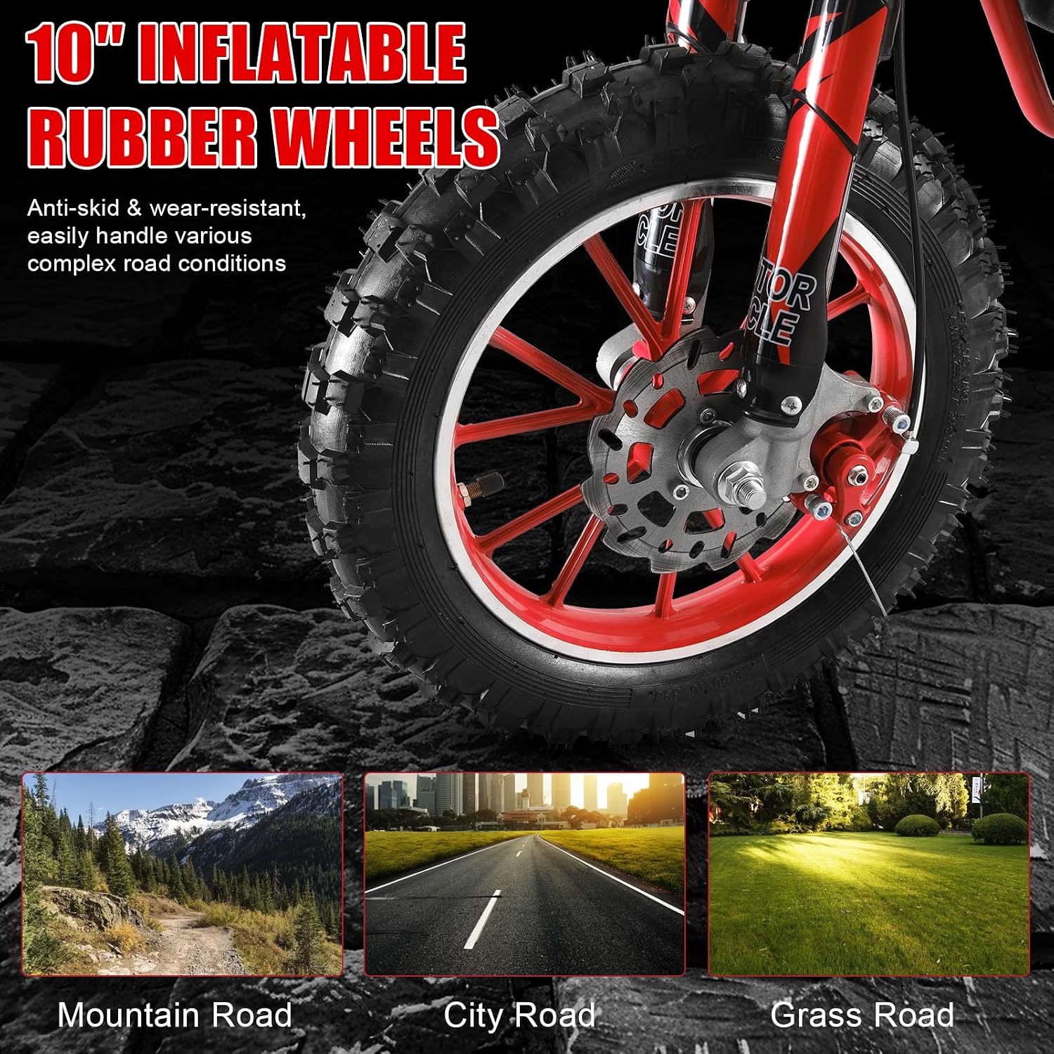 49cc 2-Stroke Kids Dirt Bike, Gas Power Motocross, Off Road Mini Motorcycle, Pocket Motorbike with Front Rear Disc Brakes, Racing Max Speed 30KM/H (Red)