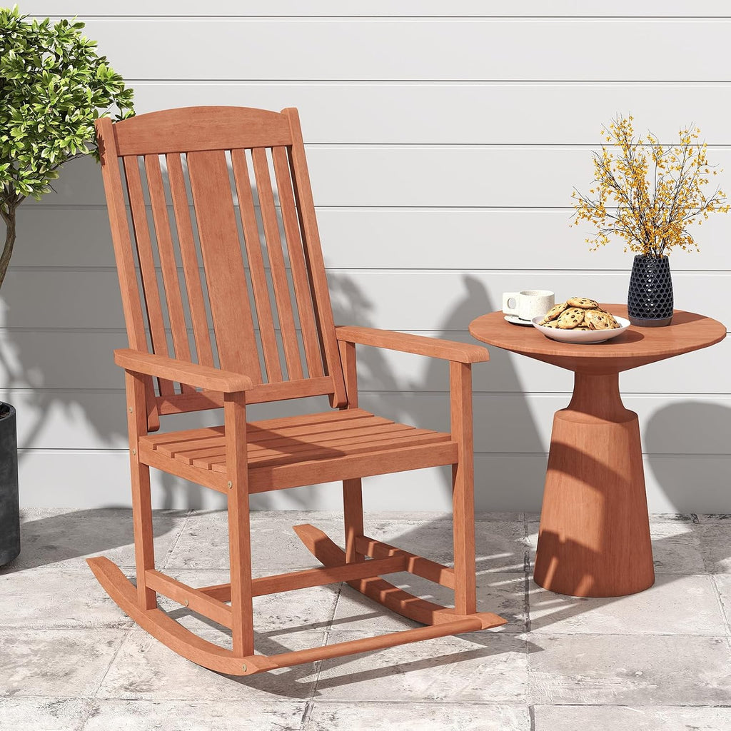 Tangkula Outdoor Patio Wood Rocking Chair, Relaxing Rocker w/High Backrest, Wide Armrests, Curved Seat, for Porch, Patio, Garden, Backyard, 400 LBS Support, Natural (2)