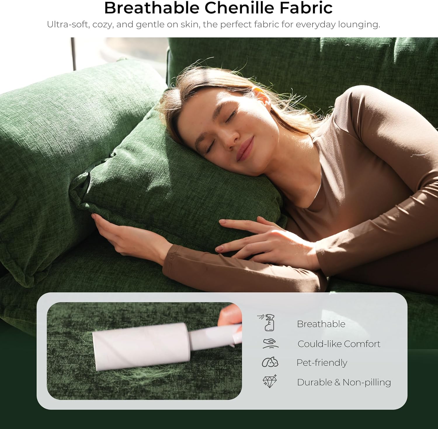 ELUCHANG Oversized 79' Modular Sectional Sofa Bed, Comfy Cloud Couch for Living Room, Modern Sofa with 2 Ottoman, Apartment Couch, DIY Combination - Chenille Green
