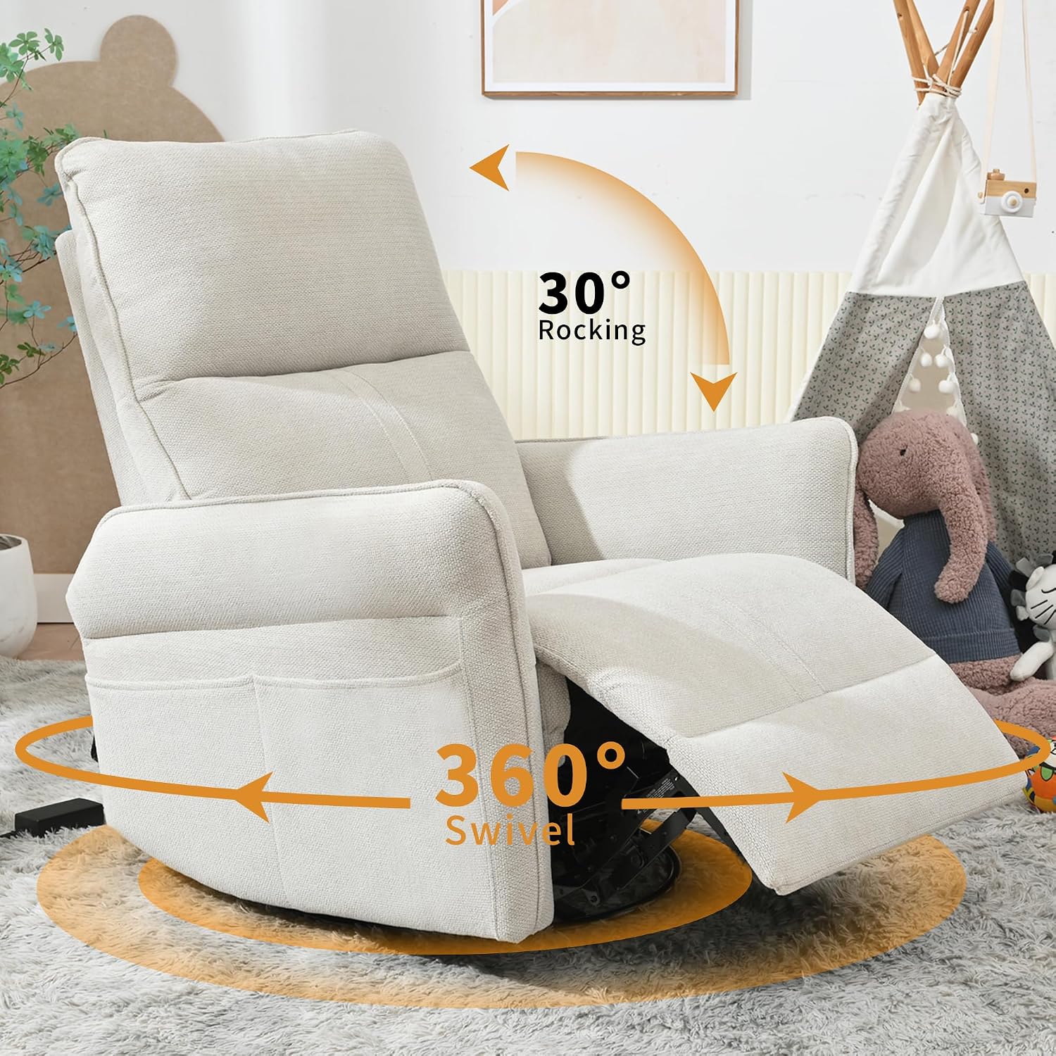 Glider Chair Swivel Rocker Recliner for Nursery, 360° Swivel Snowflake Velvet Manual Rocking Chair for Living Room, Bedroom, Small Spaces