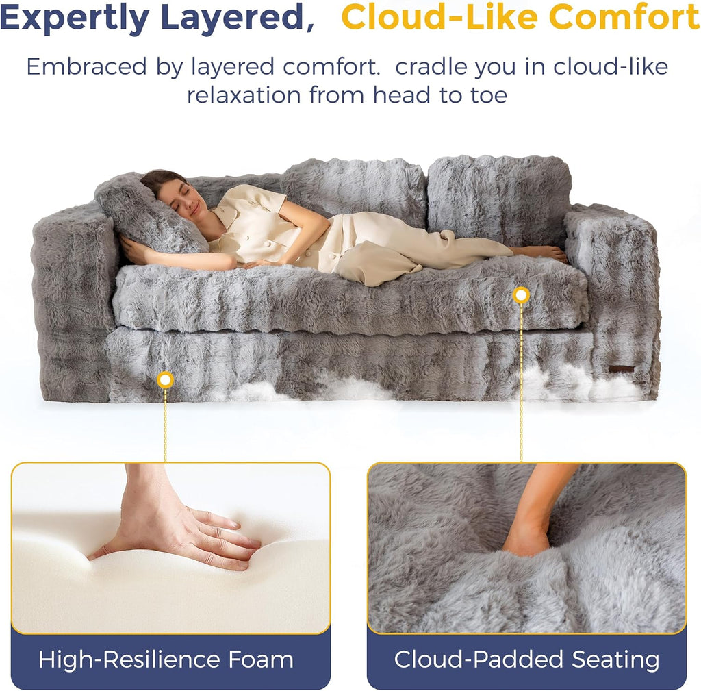 MAXYOYO 3-Seater Boneless Sofa Couch, Modern Bubbled Sofa for Living Room, Soft Bean Bag Chair High-Density Foam Couch with Pillows, No Assembly Required