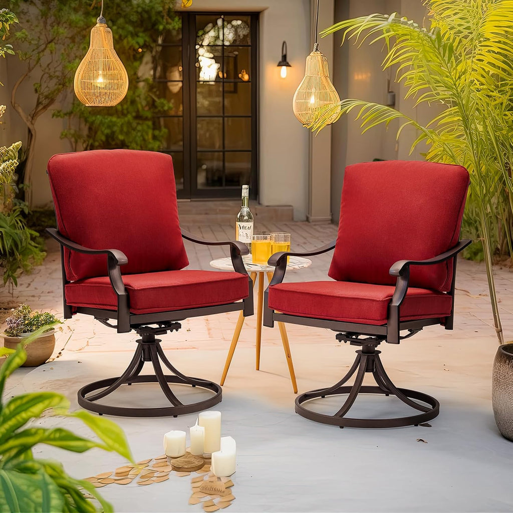MELLCOM Patio Swivel Chair Set of 8, Heavy Duty Outdoor Dining Chairs with Thickened Cushions, Metal Patio Chairs Gentle Rocker for Outside, Garden Lawn & Porch, Backyard, Red