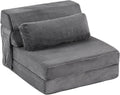 Folding Sofa Bed with Pillow, Convertible Sleeper Chair, Comfy Floor Futon Couch Mattress Lounge Lounge Sofa for Adults Portable Fold Out Chair Bed for Living Room Bedroom, Single, Gray