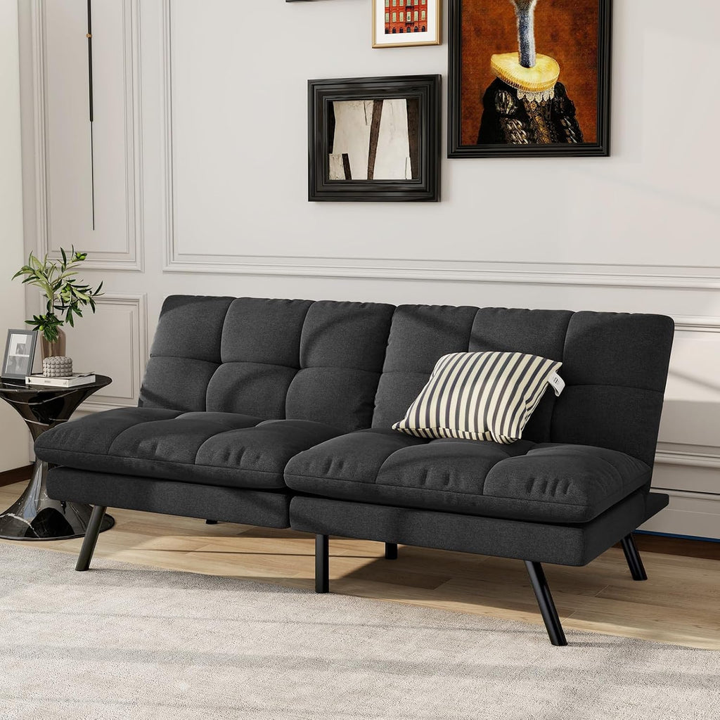 MUUEGM 68' Futon Sofa Bed,Futon Couch with Adjustable Backrest & Foldable Design,Convertible Sleeper Sofa for Small Spaces Livingroom Apartment Office(Black)