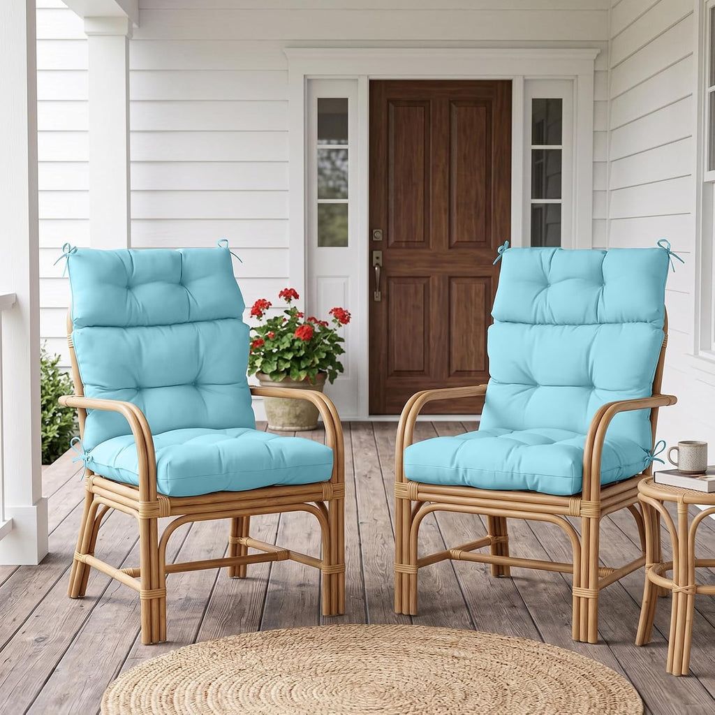 EAGLE PEAK Tufted Outdoor/Indoor High Back Patio Chair Cushions, 4 Pack, 46'' x 22'', Aqua Blue