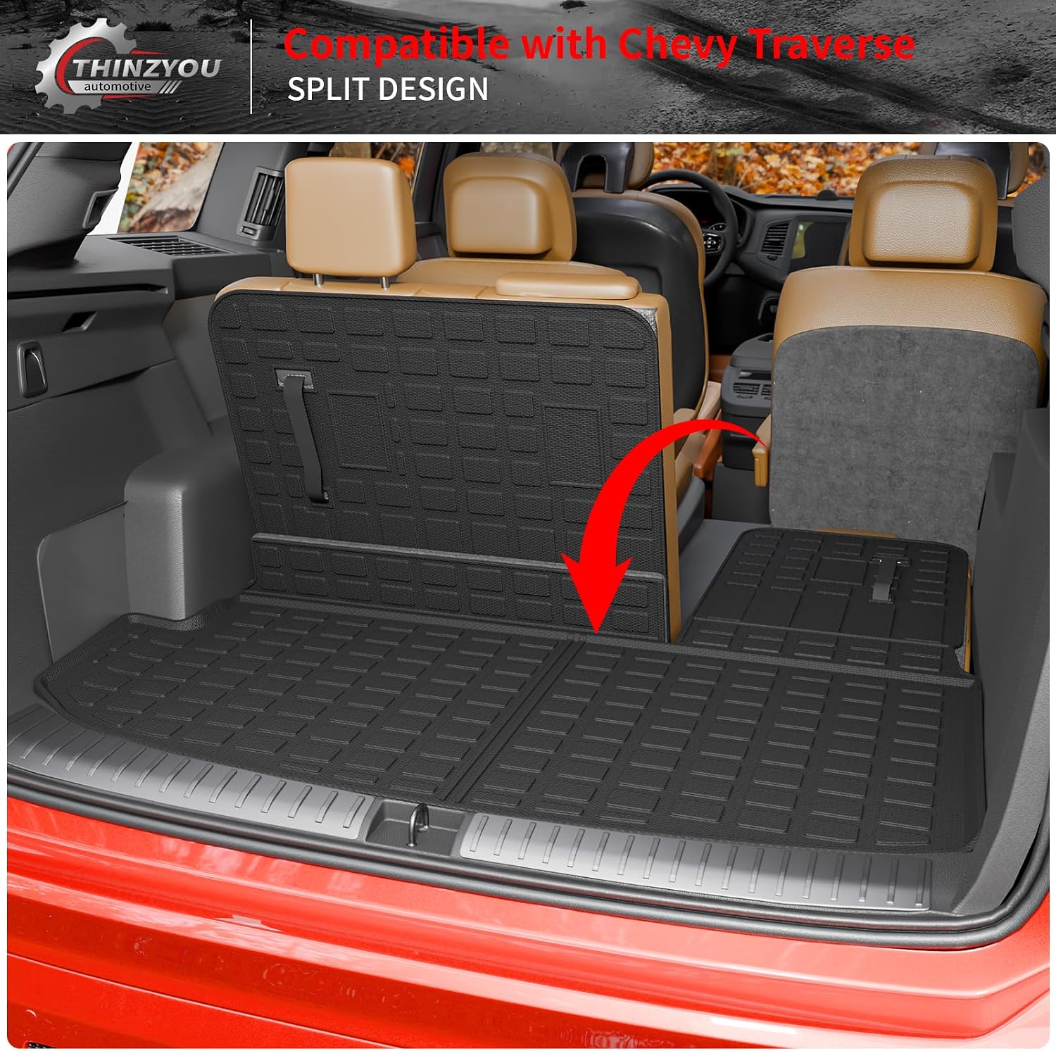 Floor Mats Compatible with 2018-2023 (Fit 2024 Traverse Limited) Chevrolet Traverse Cargo Liner Mat Back Seat Cover 7 Seat 2023 Chevy Traverse Accessories (Trunk Mat+Backrest Mats+Floor Mats)