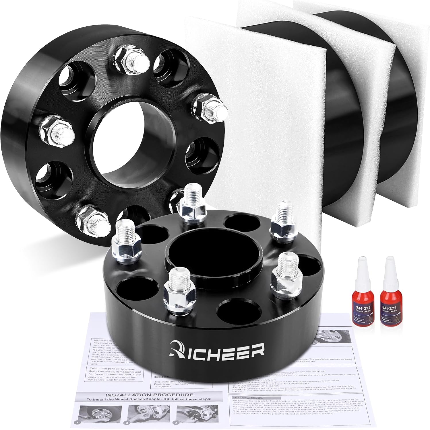 Richeer 2 inch 5x5 Hubcentric Wheel Spacers for 2018-2024 Wrangler JL, 2011-2024 Grand Cherokee WK2 WL, 2019-2024 Gladiator JT, 2011-2023 Durango with 14x1.5 Studs & 71.5mm bore