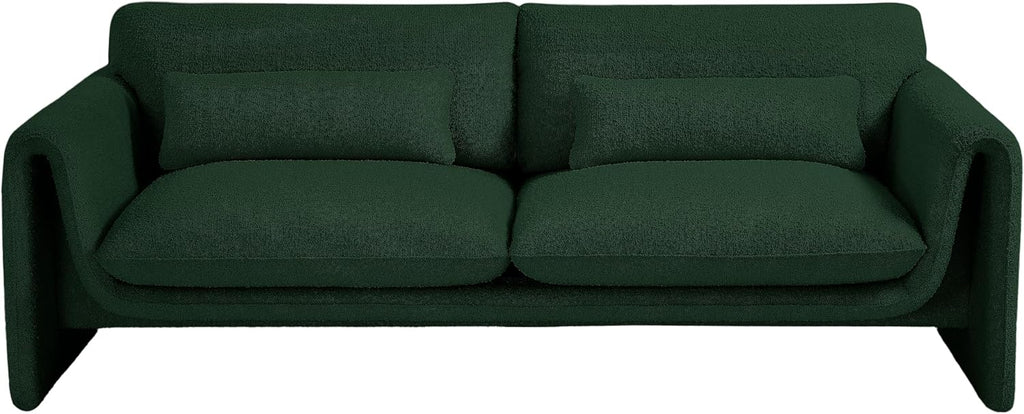 Meridian Furniture 198Green-S Stylus Collection Modern | Contemporary Boucle Fabric Upholstered Sofa with Rich Green Boucle Fabric, Curved Arms, 86' W x 38' D x 31' H, Green