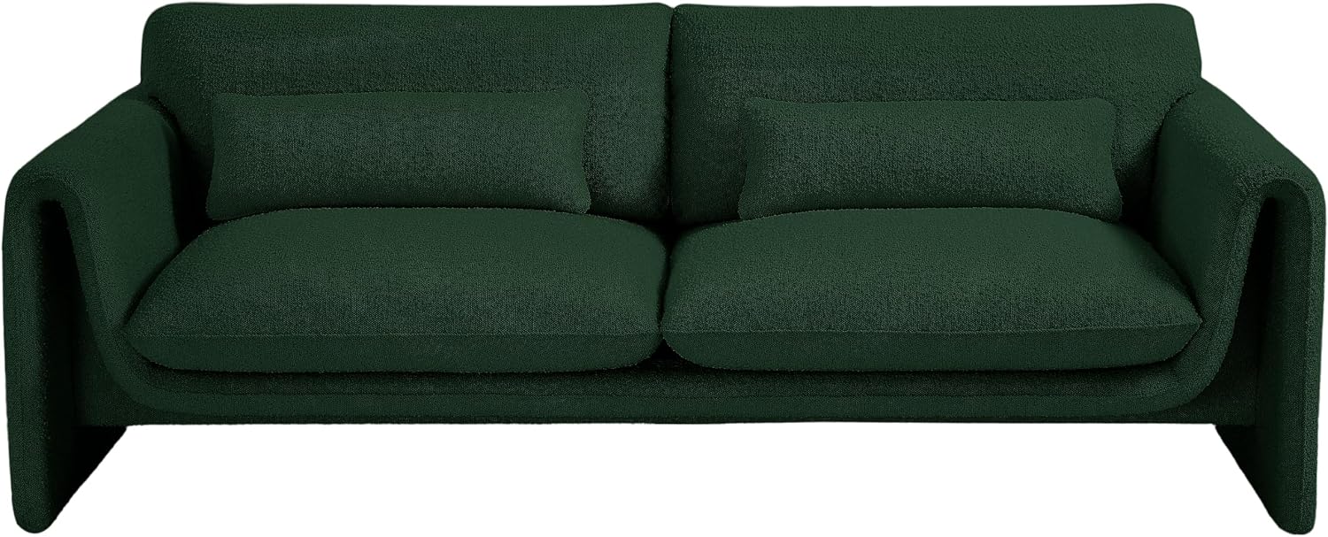 Meridian Furniture 198Green-S Stylus Collection Modern | Contemporary Boucle Fabric Upholstered Sofa with Rich Green Boucle Fabric, Curved Arms, 86' W x 38' D x 31' H, Green