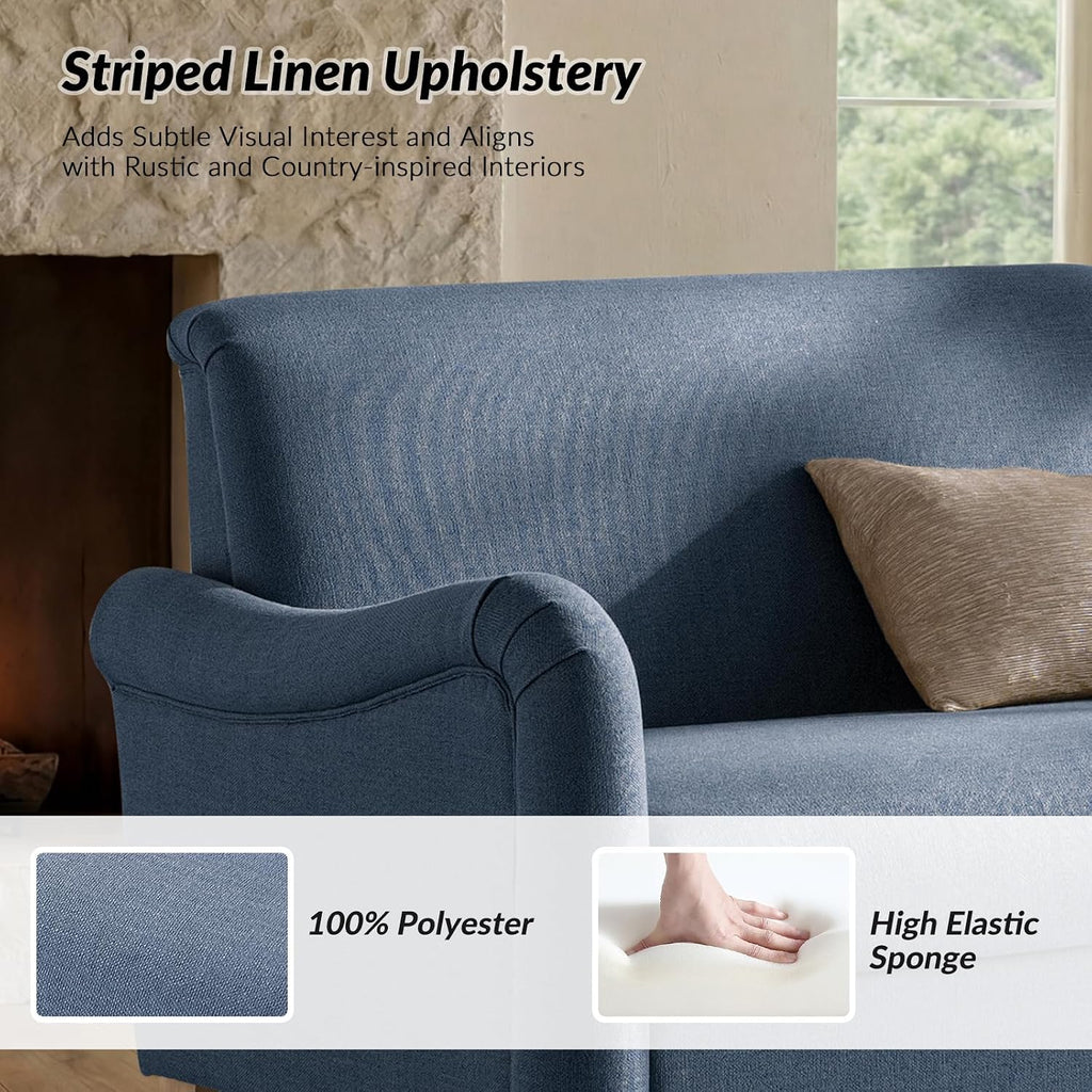 HULALA HOME 50.5' Loveseat Sofa with Stripe Pattern, 2 Seater Farmhouse Sofa with Rolled Wide Armrests and Rubber Wood Legs, Comfy Upholstered Small Couch for Living Room Bedroom, Navy