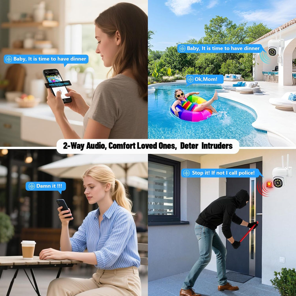 6-Cameras Wireless Outdoor Security System with 10CH NVR, 3MP HD Indoor CCTV AI Human Detection, 4 Night Vision, PTZ Control, 2-Way Audio, 1TB HDD, No Monthly Fee for Home Surveillance