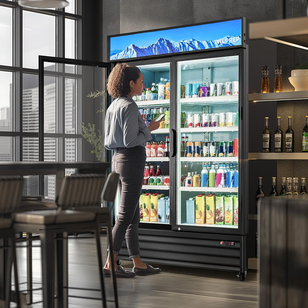 Wilprep Two Door Commercial Refrigerator, 40 cu. ft. Swing Door Merchandiser Refrigerator with Tempered Glass & LED Lighting, ETL Listed Fog Free Beverage Display Refrigerator for Office Bar Store…