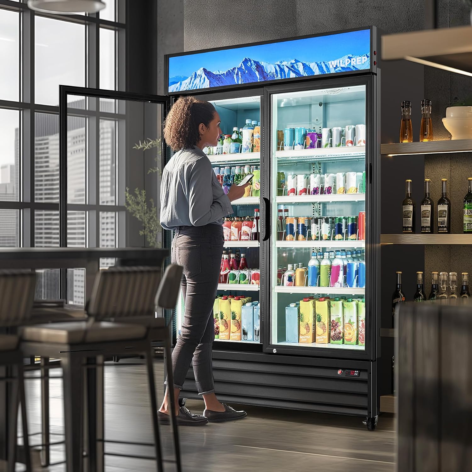 Wilprep Two Door Commercial Refrigerator, 40 cu. ft. Swing Door Merchandiser Refrigerator with Tempered Glass & LED Lighting, ETL Listed Fog Free Beverage Display Refrigerator for Office Bar Store…