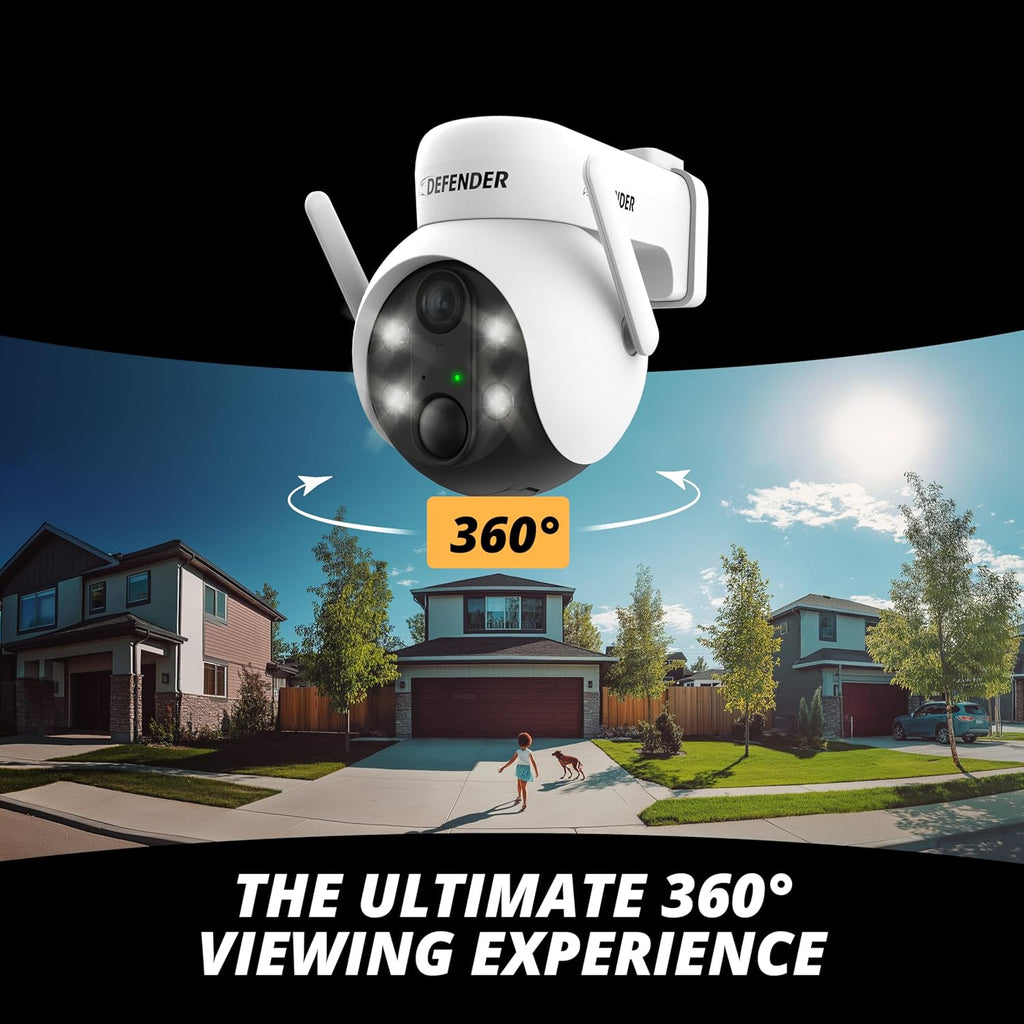 Defender Solar Powered Security Camera | 4K/8MP AI Everwatch PTZ | Wireless Outdoor Camera | Night Vision | AI Tracking Camera | Two-Way Talk | Motion Sensor | IP65 Rated | No Monthly Fees | Pack of 3