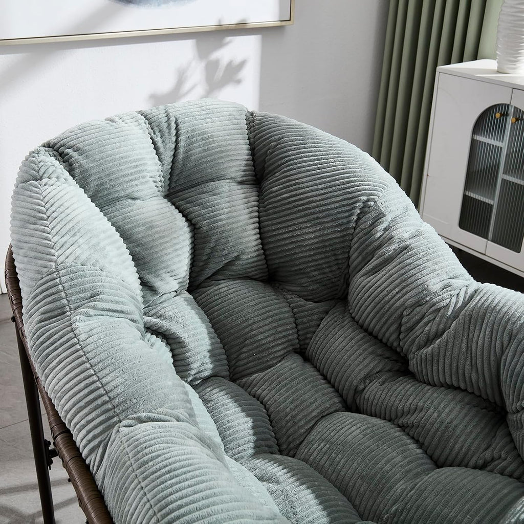 Deolme Large Papasan Rocking Chair Set of 2 with Cushion, Oversized Comfy Reading Chair Lounging Indoor Outdoor Rocker for Front Porch Backyard Bedroom Living Room Egg Chair Rattan (Green Teddy)