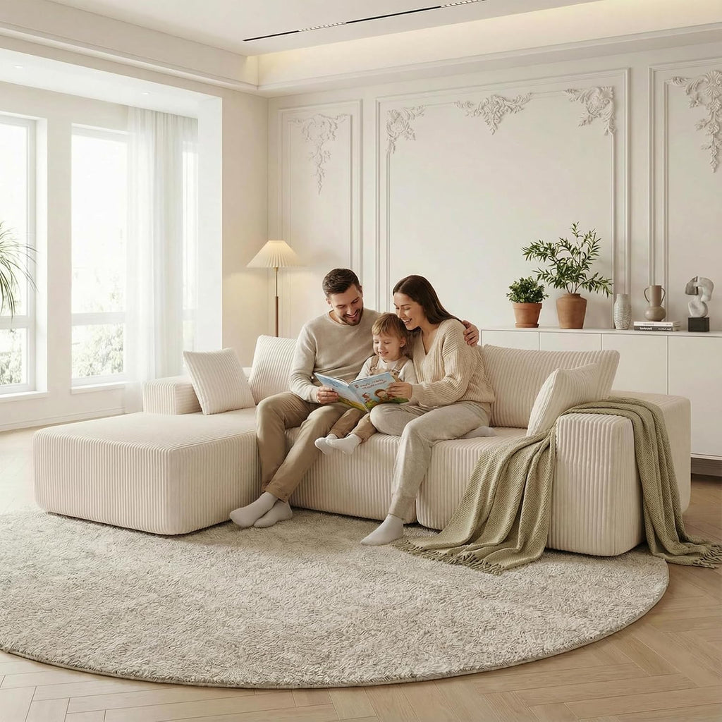 DUMOS 108' Boneless Couch, Cloud Sectional Couch with L-Shape Chaise, Modular Sectional Sofa with Deep Seat, Upholstered Couch for Living Room Bedroom, No Assembly Required, Beige, Left Facing Chaise
