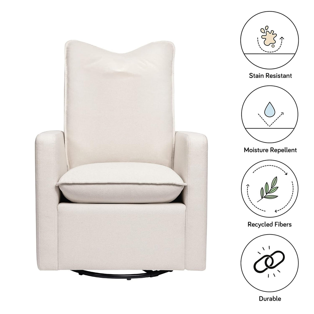 Babyletto Cali Pillowback Swivel Glider in Performance Plastic Cream Eco-Weave, Water Repellent & Stain Resistant, Greenguard Gold and CertiPUR-US Certified
